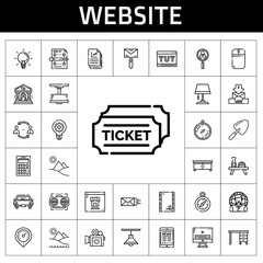 website icon set. line icon style. website related icons such as tickets, mail, idea, shovel, network, tablet, mouse, file, car, theater, placeholder, tutorial, table