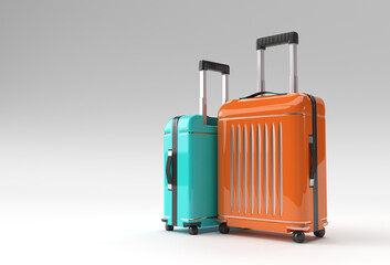 3D Render Polycarbonate Suitcase on Pastel White Background.