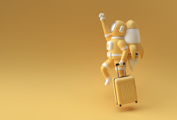 3d Render Astronaut Flying with Travel Bag 3d illustration Design.