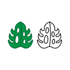 swiss cheese plant ,set of green and black and green leaves , swiss cheese leaves vector , Monstera deliciosa vector	