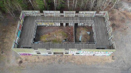 Abandoned Building for Airsoft Game, Aerial, Rising, Top