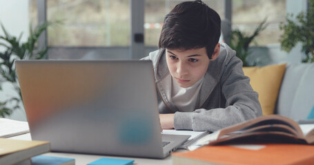 Student studying online at home