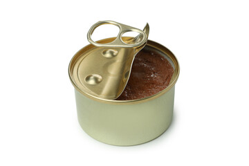 Canned food for pets isolated on white background