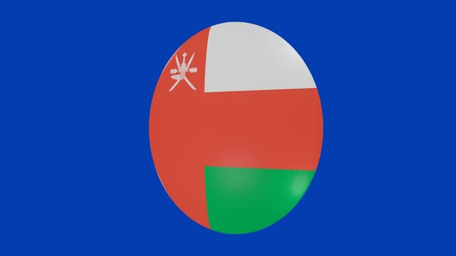 3d rendering of an Oman flag icon rotating on itself on a chroma background