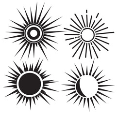 Set of sun icons. Big black sun icons set isolated on white background. Sun icon on white background for graphic and web design.