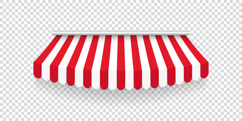 Striped awning. Tent sun shade for market on transparent background. Vector illustration