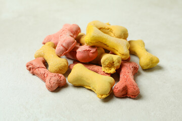 Pile of dog feed on white textured background