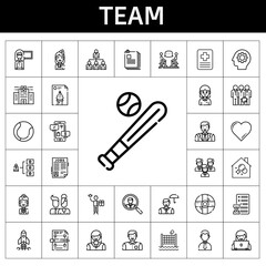 team icon set. line icon style. team related icons such as woman, student, volley, networking, discussion, housekeeping, employee, skills, file, startup, negotiation, man