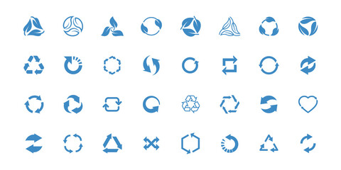 Set of recycling icons. Blue eco vector symbols.