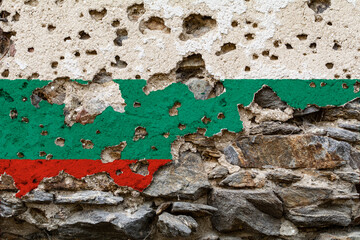 Concept of the Political Situation in Bulgaria a damaged painted flag on a cracked wall with wholes. 3D-Illustration. 3D-rendering