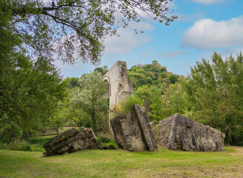 Gole del Nera (Narni, Italy) - The old railway transformed in a cycle path, with the evocative landmarks of the medieval village of Stifone and the crystalline water of Mole; Umbria region.
