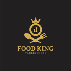 Initial letter D King food Logo Design Template. Illustration vector graphic. Design concept fork,spoon and crown With letter symbol. Perfect for  cafe, restaurant, cooking business