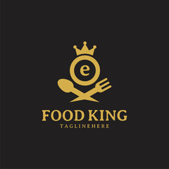 Initial letter E King food Logo Design Template. Illustration vector graphic. Design concept fork,spoon and crown With letter symbol. Perfect for  cafe, restaurant, cooking business