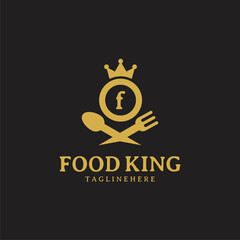 Fototapeta premium Initial letter F King food Logo Design Template. Illustration vector graphic. Design concept fork,spoon and crown With letter symbol. Perfect for cafe, restaurant, cooking business