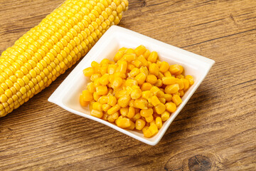 Sweet yellow corn in the bowl