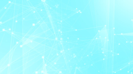 Abstract blue white polygon tech network with connect technology background. Abstract dots and lines texture background. 3d rendering.