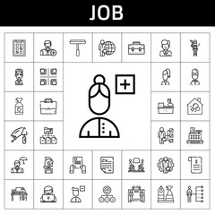 job icon set. line icon style. job related icons such as trowel, pilot, briefcase, contract, curriculum, discussion, housekeeping, employee, remove user, skills, candidate