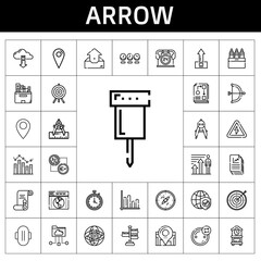 arrow icon set. line icon style. arrow related icons such as upload, signpost, high voltage, file, pin, browser, bar chart, cloud computing, cloud folder, profits, workflow