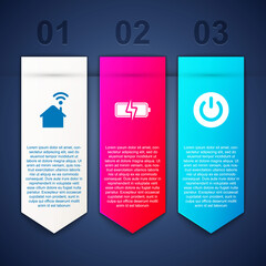 Set Smart home with wi-fi, Battery and Power button. Business infographic template. Vector