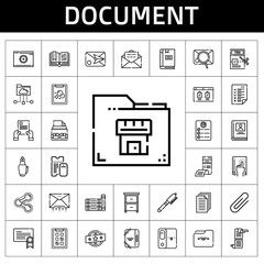 document icon set. line icon style. document related icons such as book, contract, scroll, certificate, bill, drawer, tax, biography, folder, task, books, fountain pen, open book