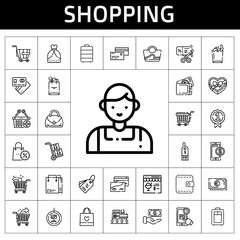 shopping icon set. line icon style. shopping related icons such as online shopping, bag, discount, trolley, supermarket, online shop, cart, paper bag, tag, cash