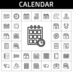 calendar icon set. line icon style. calendar related icons such as calendar, new, ox, cow, clock, salary, agenda, pig, diary, schedule, planning, moon, task, tampon, tasks