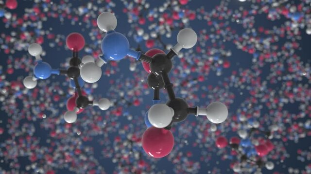 Cycloserine molecule. Molecular model. Looping seamless 3d animation