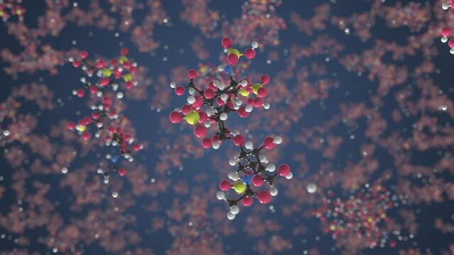 Molecule of Enoxaparin. Molecular model, looping seamless 3d animation