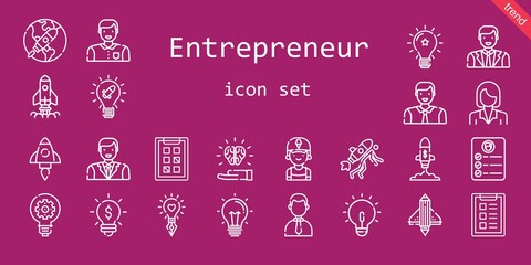 entrepreneur icon set. line icon style. entrepreneur related icons such as clerk, task, startup, idea, man, businesswoman, businessman, tasks