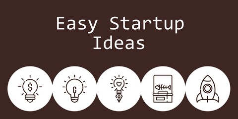 easy startup ideas background concept with easy startup ideas icons. Icons related idea, fishbone, rocket