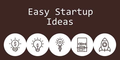 easy startup ideas background concept with easy startup ideas icons. Icons related idea, fishbone, rocket