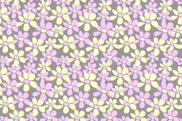 Vector simple primitive floral seamless pattern. Cute nature endless print with flowers in flat style. Summer spring backgrounds and textures