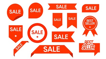 Sales Labels Set. Vector isolated flat red illustrations