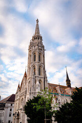 Matthias Church in Budapest on a cloudy day