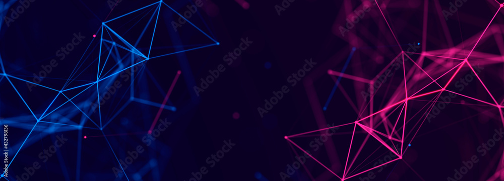 Leinwandbilder Technology background. Abstract digital combination dots and lines. Network connection structure. 3d Widescreen