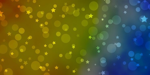 Light Blue, Yellow vector template with circles, stars.