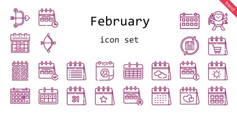 february icon set. line icon style. february related icons such as calendar, cupid, valentines day,