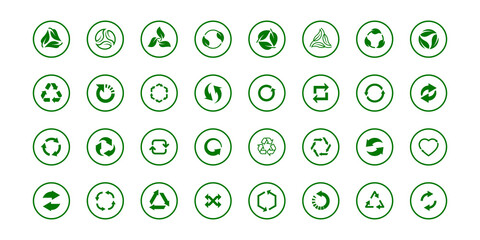 Set of recycling icons. Green eco vector symbols.