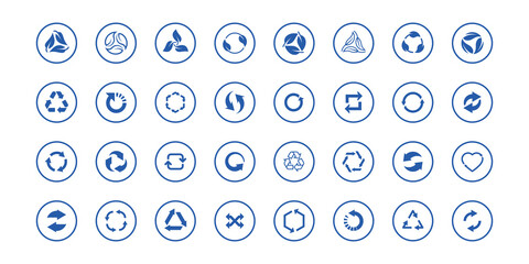 Set of recycling icons. Blue eco vector symbols.