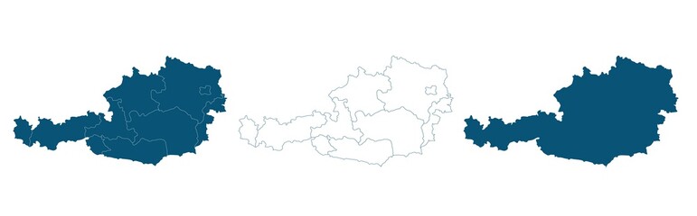 Simple map of Austria vector drawing. Mercator projection. Filled and outline. - obrazy, fototapety, plakaty
