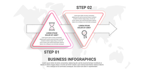 Vector 2 step infographics from triangles with arrows. Timeline concept for chart, levels, web, diagram, banner, presentations and business.