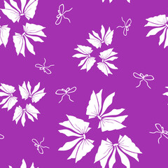 Fototapeta na wymiar Cute bowknots violet holiday seamless pattern. Pretty flat bows abstract endless texture for fabric, print, cosmetics, package, stationery, wrapping paper, background. Cheerful festive doodle design.
