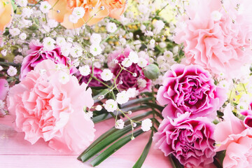 beautiful delicate flower bouquet with Carnation～お祝いの花束～カーネーション＆かすみ草