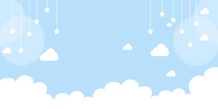 White clouds with stars on pastel sky blue background, Illustration. Stock  Illustration | Adobe Stock