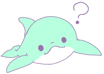 こちらを向いて首を傾げるイルカ（水色）