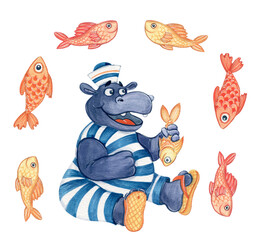 Sailor hippo with goldfish