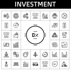 investment icon set. line icon style. investment related icons such as profits, wallet, salary, analysis, graph, saving, bank, money, startup, percentage, bar chart, exchange