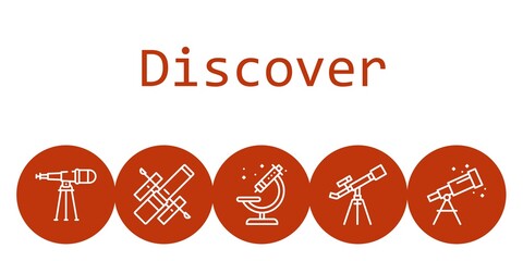 discover background concept with discover icons. Icons related hubble space telescope, telescope, microscope
