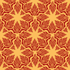 Red and yellow seamless pattern with vintage ornament. Good for clothing and textiles. Vector