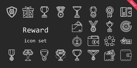 reward icon set. line icon style. reward related icons such as supermarket gift, wallet, voucher, medal, best seller, best, trophy, refund